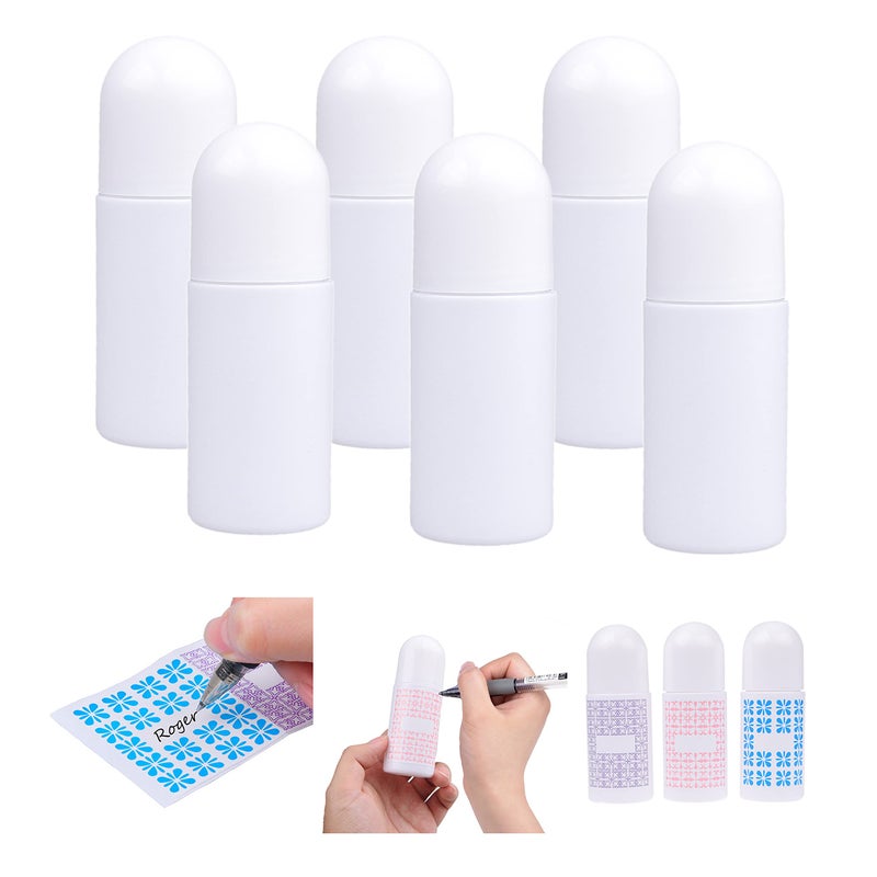 Kare Kind Refillable Roll-On Deodorant Bottles (6-Pack) - Empty - Leak-Proof - 1.7 Oz (50 ml) - 20 Writable Stickers - Twist Cap - For Homemade Natural Deodorant, Sunscreen, Moisturizer, etc - Image 1